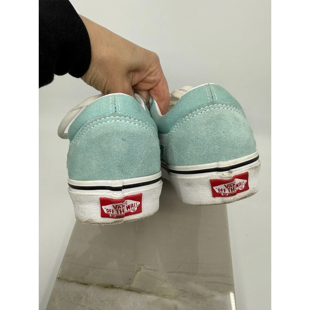 VANS Old Skool Mint Green Blue Leather Skate Shoe Women's 8 Men's 6.5 Retro
